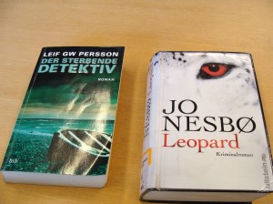 Bogforsider: Leif G. W. Persson og Jo Nesbø på tysk